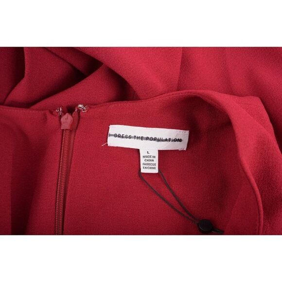 Dress The Population Womens Catalina Dress Fit & Flare L Red Garnet V-Neck NWT - Picture 7 of 7